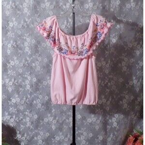 Vintage 60s Top 1960s Pink Boho Hippie Pinup Rockabilly Crop Top Size Medium